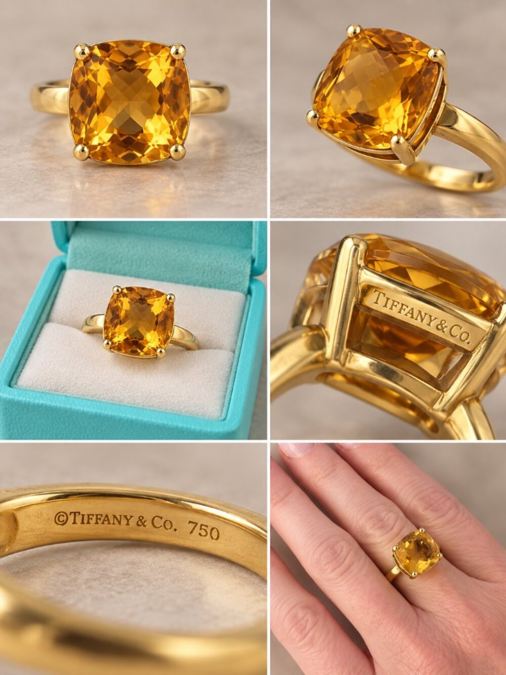 Tiffany & Co. 18K Gold Citrine Cocktail Ring Size 6 Vintage